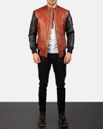 Avan Black & Maroon Leather Bomber Jacket