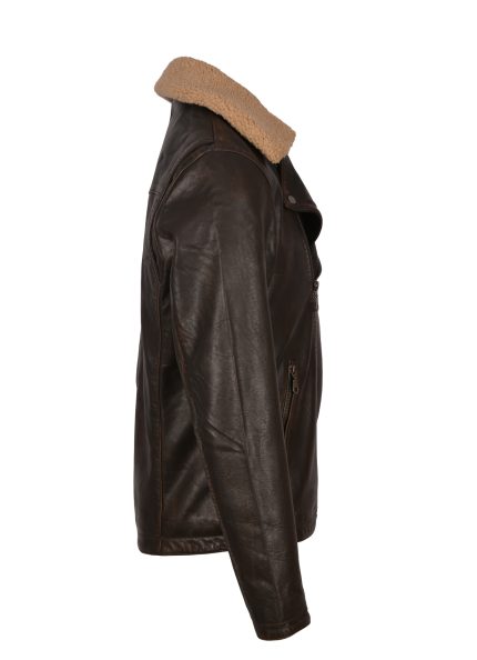 Cranwell Leather Biker Jacket in Brown