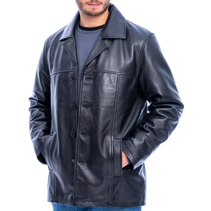 Men's Oscar Black Leather Reefer Jacket