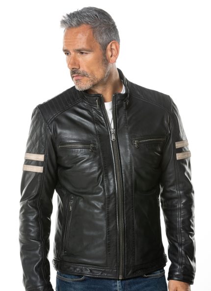Charlie Leather Racer Jacket in Black