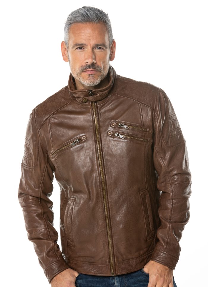 Hardknott Leather Biker Jacket in Nut Brown