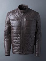 Laithes Leather Biker Jacket in Brown
