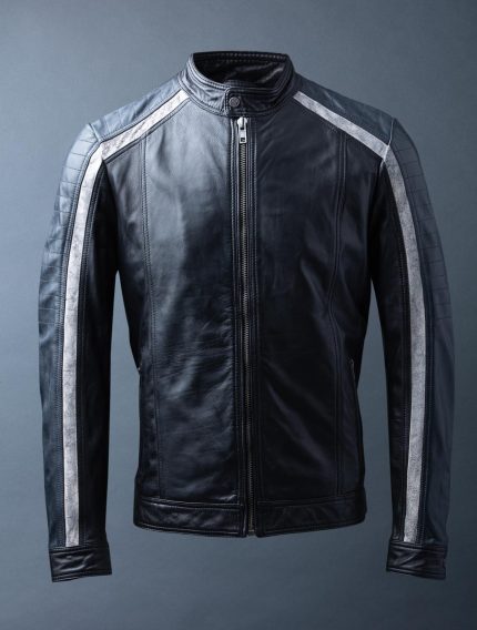 Skelton Leather Biker Jacket in Black