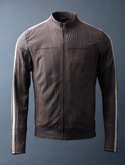Eddie Leather Biker Jacket in Brown