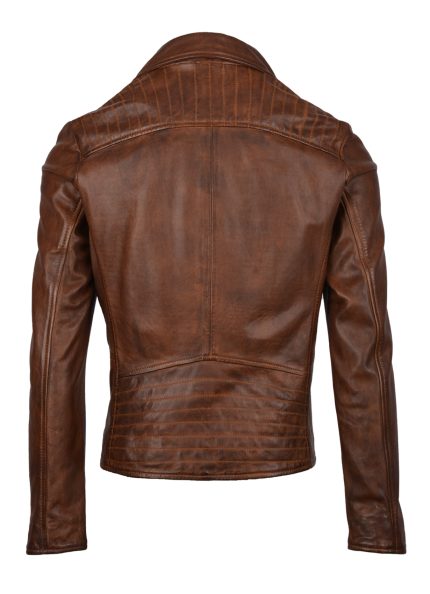 Thursby Tanned Leather Biker Jacket in Tan