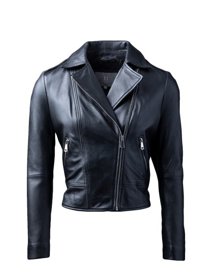 Classic Leather Biker Jacket in Black