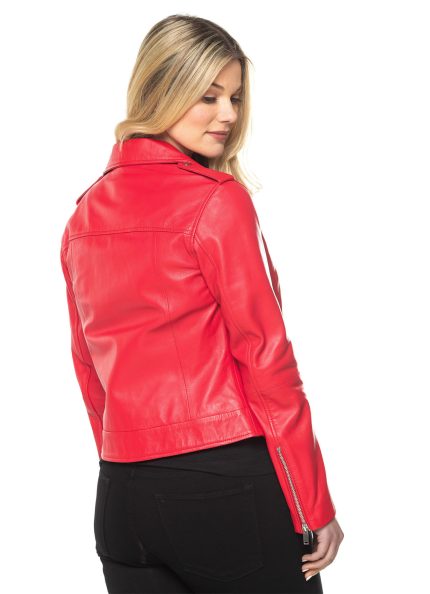 Grasmere Leather Biker Jacket in Coral Red