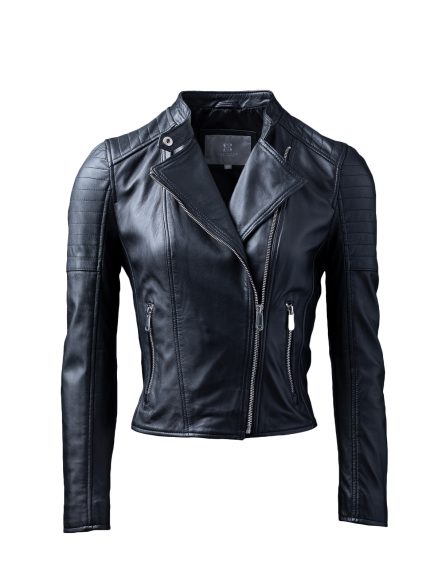 Nicole Leather Biker Jacket in Black