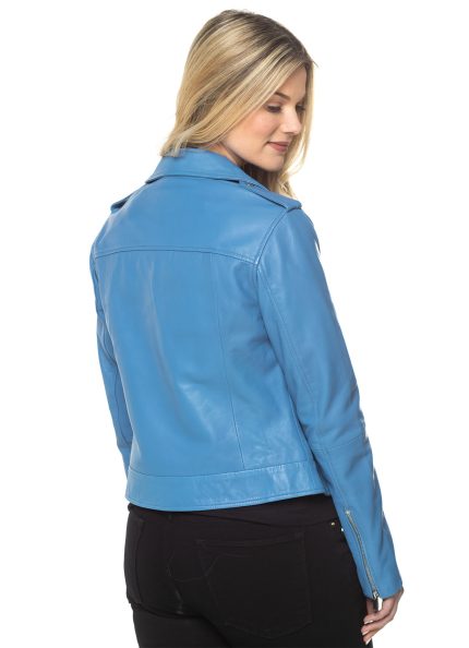 Grasmere Leather Biker Jacket in Chambray Blue