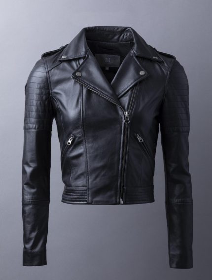 Esthwaite Classic Leather Biker Jacket in Black