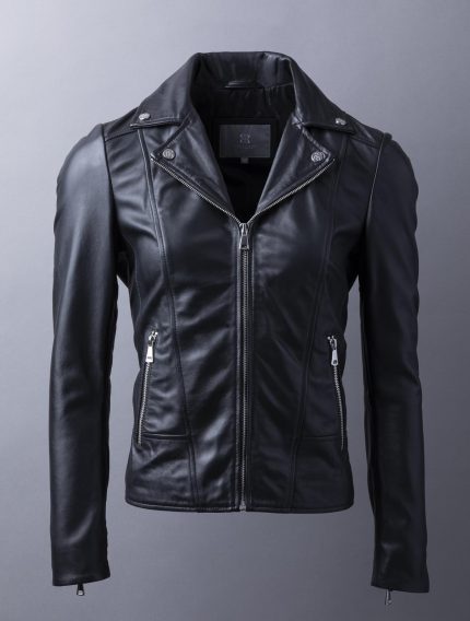 Newby Centre Zip Leather Biker Jacket in Black