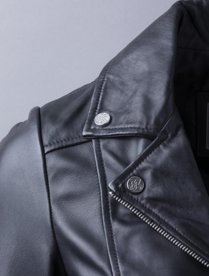 Newby Centre Zip Leather Biker Jacket in Black